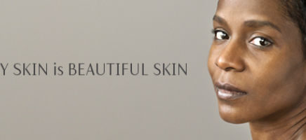 Header of a woman with the words "Healthy skin is beautiful skin".