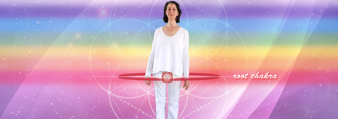 Photo of Saralee Hofrichter with Root Chakra highlighted