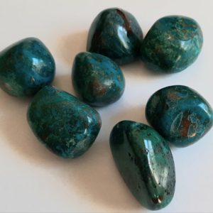 Image of seven Chrysocolla crystals