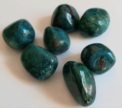 Image of seven Chrysocolla crystals