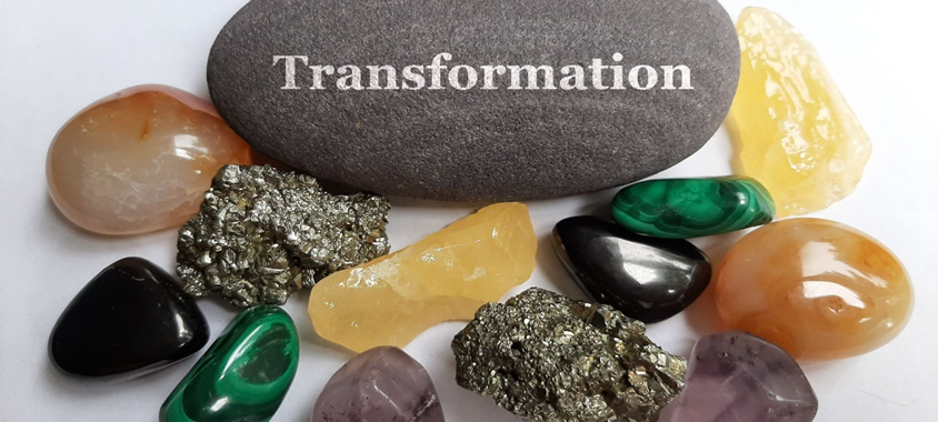 Image of a crystal that says transformation with other crystals