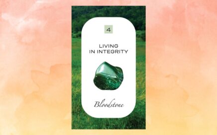 4 Earth Tarot Card - "Living in Integrity" with Bloodstone crystal on watercolored background